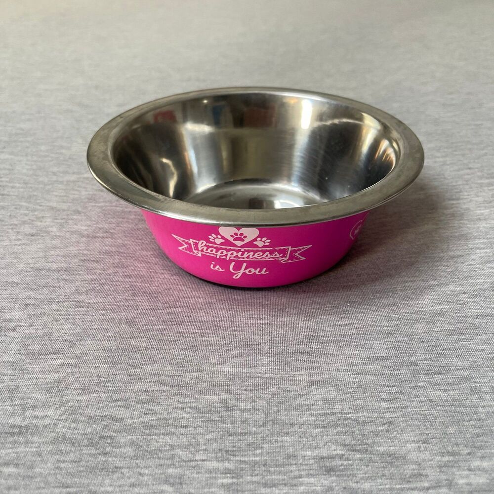 Petco Stainless Steel Happiness is You Pink Pet Water & Food Bowl - Picture 10 of 10